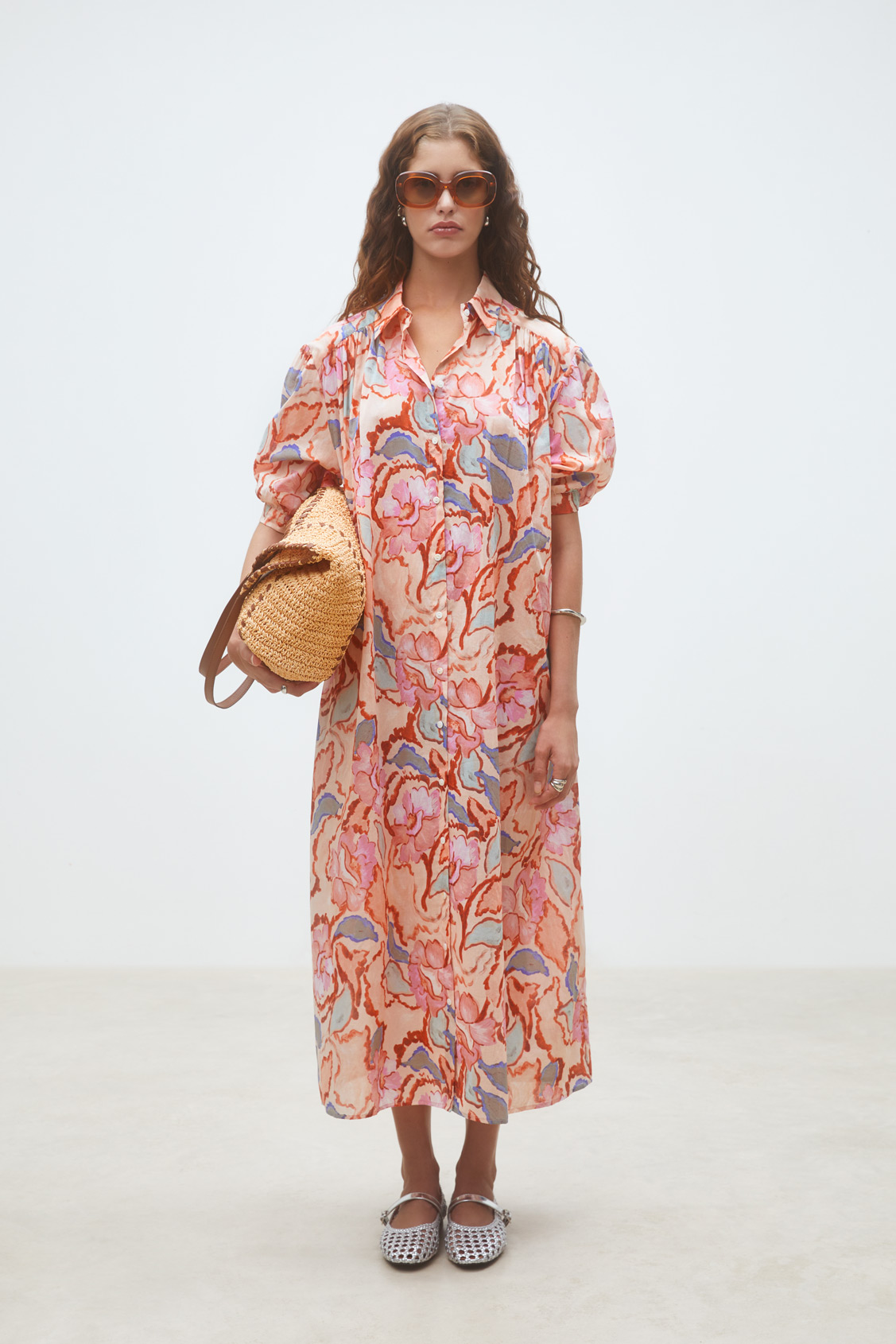 Cadix Robe chemise longue à imprimé fleuri Blush Suncoo