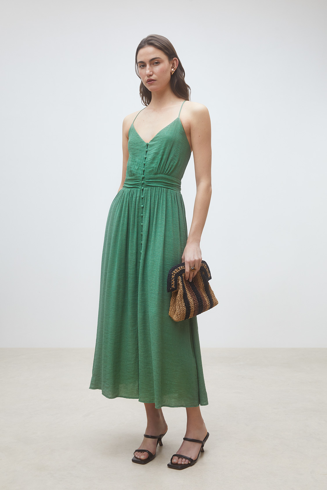 Crest Robe midi en crépon Vert Suncoo
