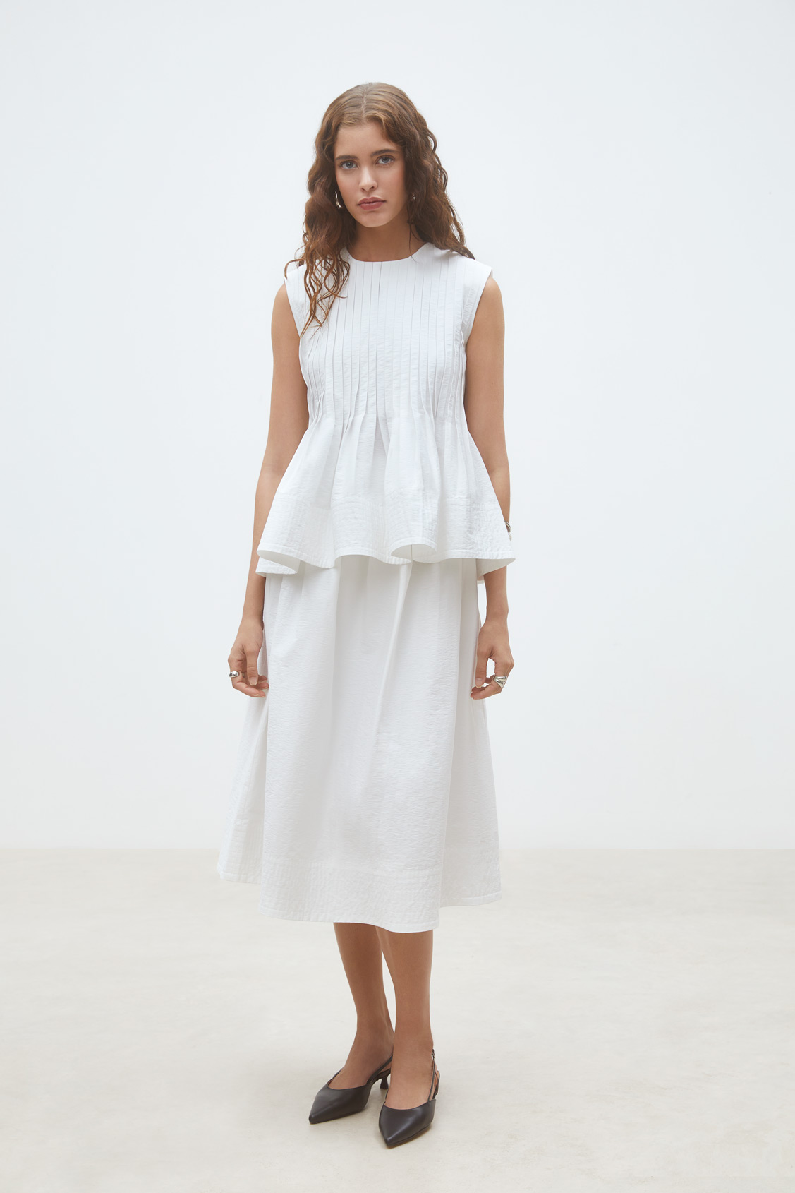 Faye Jupe midi en blanc uni Blanc casse Suncoo