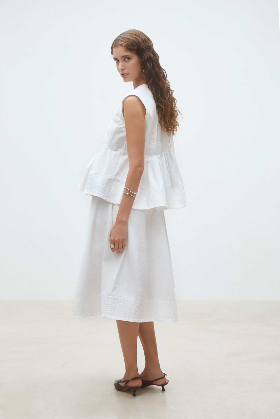 Faye Jupe midi en blanc uni Blanc casse Suncoo
