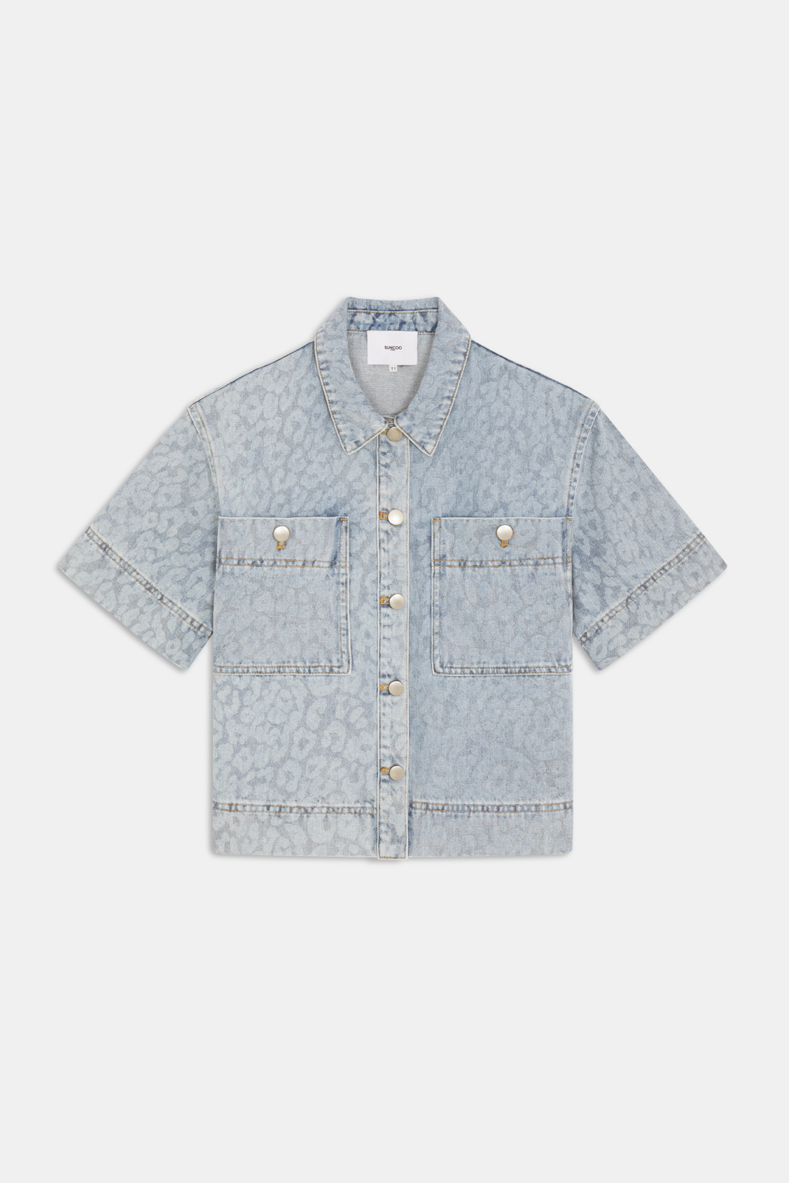 Ladji Blouse en denim motif l&eacute;opard Jeans clair Suncoo