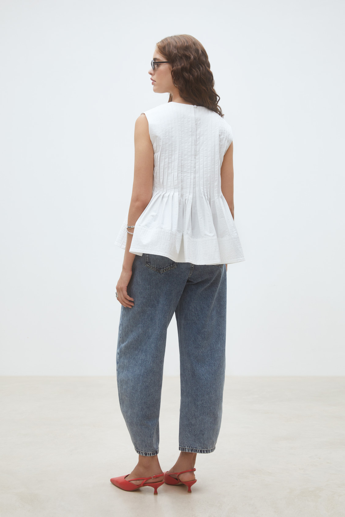 Luigi Blouse sans manches pliss&eacute;e Blanc casse Suncoo