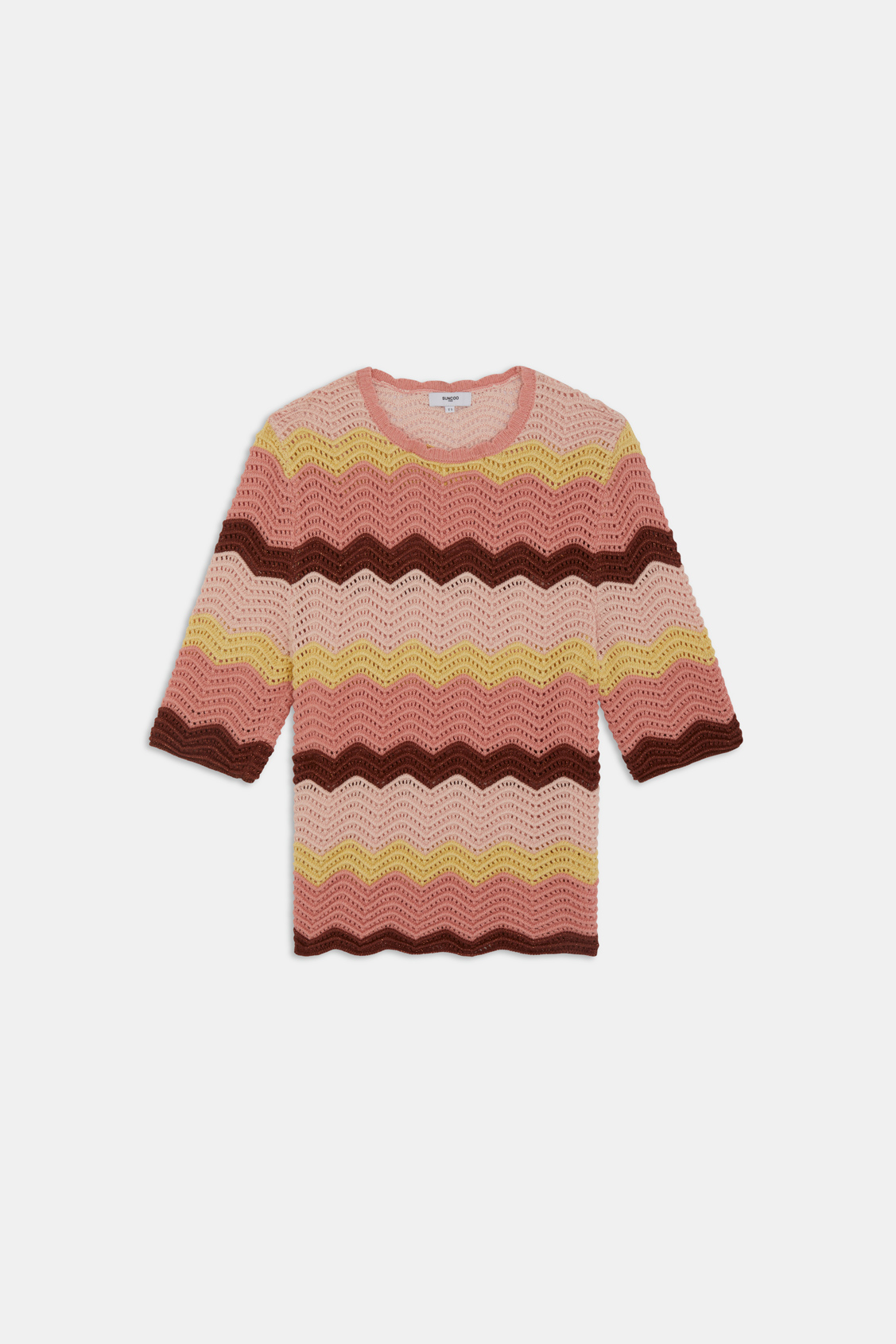 Passao Tee-shirt maille ajour&eacute;e &agrave; rayures Blush Suncoo