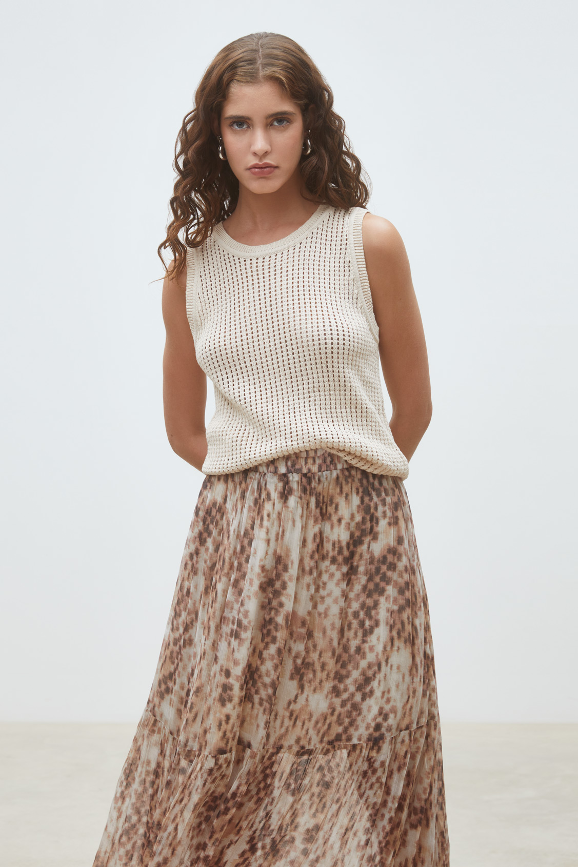 Parikia Top en maille ajour&eacute;e Beige Suncoo