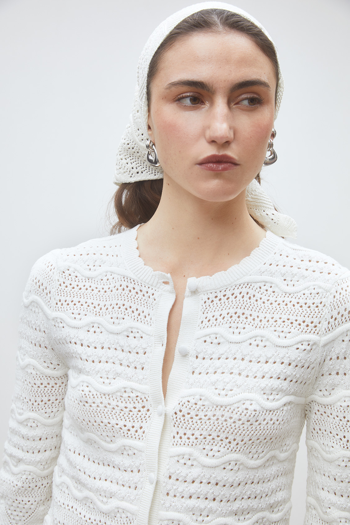 Ganach Gilet fantaisie en maille ajourée Blanc casse Suncoo