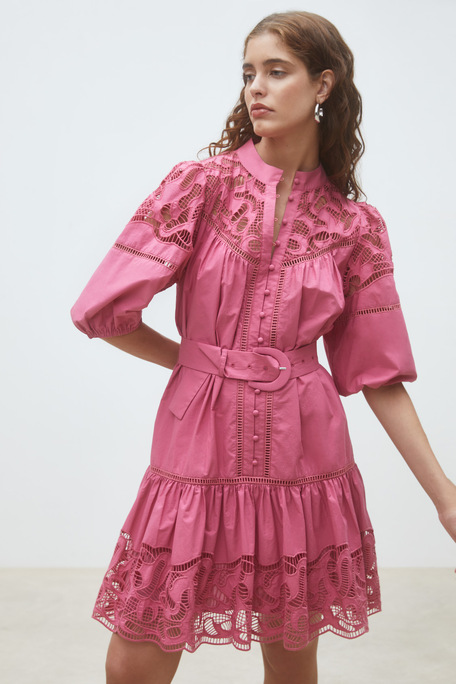 Caty Robe courte en popeline brodée Bois de rose Suncoo