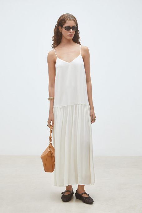 Carlota Robe longue uni fluide à bretelles Creme Suncoo