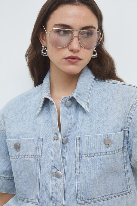 Ladji Blouse en denim motif léopard Jeans clair Suncoo