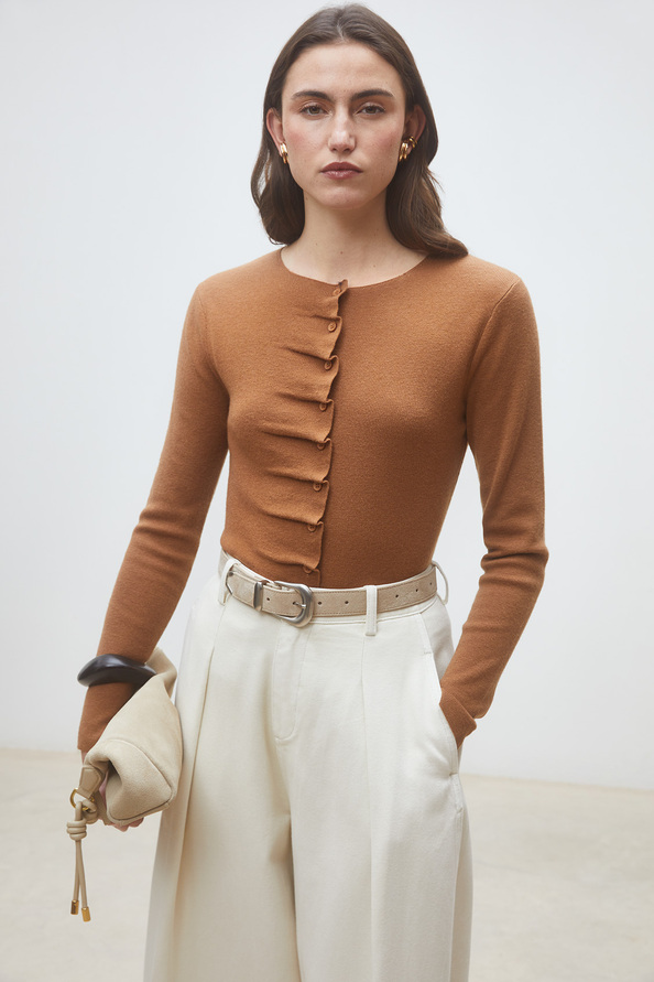 Gamira Gilet boutonn&eacute; &agrave; plis camel Camel Suncoo