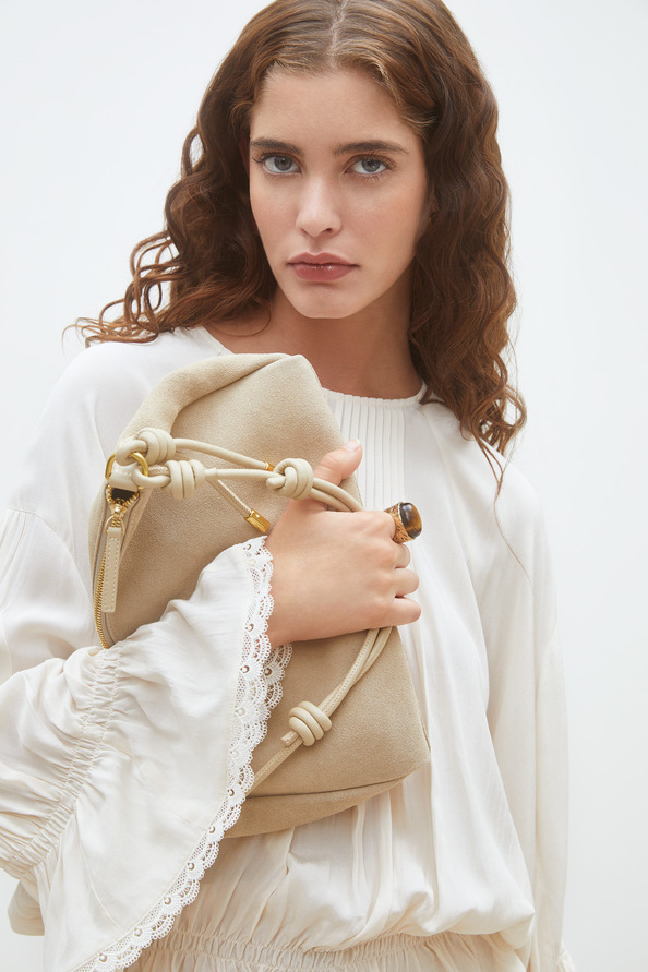 Bianca Sac &agrave; main pochette en daim greige Greige Suncoo