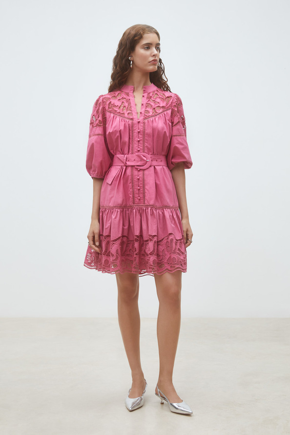 Caty Robe courte en popeline brod&eacute;e Bois de rose Suncoo