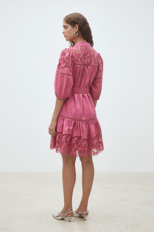 Caty Robe courte en popeline brod&eacute;e Bois de rose Suncoo