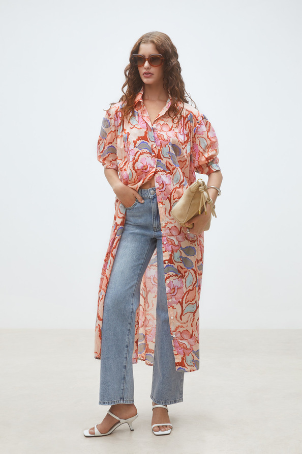 Cadix Robe chemise longue &agrave; imprim&eacute; fleuri Blush Suncoo