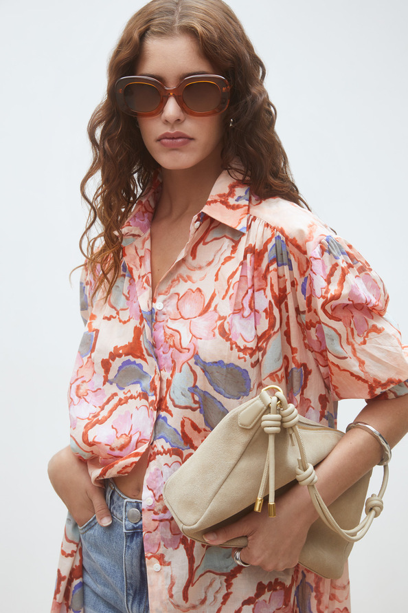 Cadix Robe chemise longue &agrave; imprim&eacute; fleuri Blush Suncoo