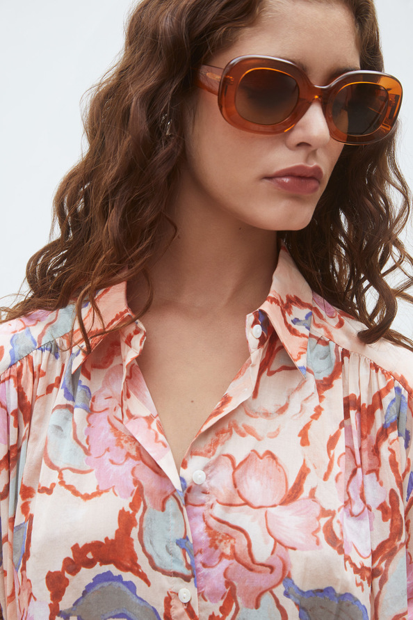 Cadix Robe chemise longue &agrave; imprim&eacute; fleuri Blush Suncoo