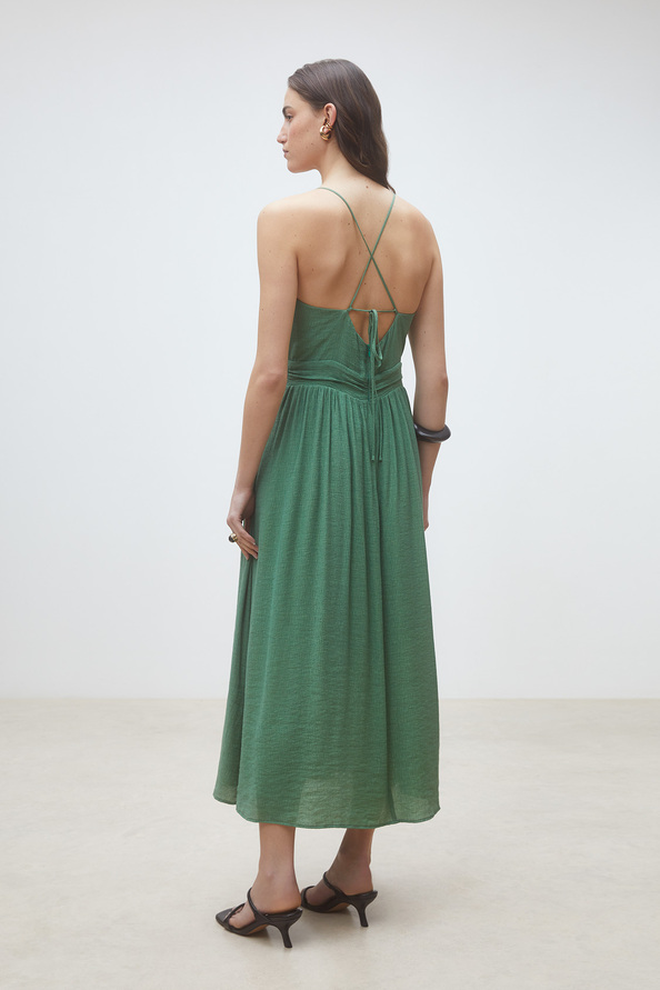Crest Robe midi en cr&eacute;pon Vert Suncoo