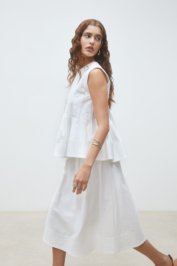 Faye Jupe midi en blanc uni Blanc casse Suncoo
