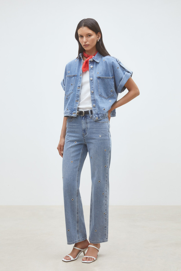 Lord Blouse en denim &agrave; oeillets Jeans clair Suncoo