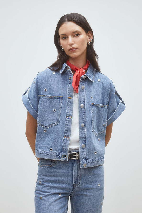 Lord Blouse en denim &agrave; oeillets Jeans clair Suncoo