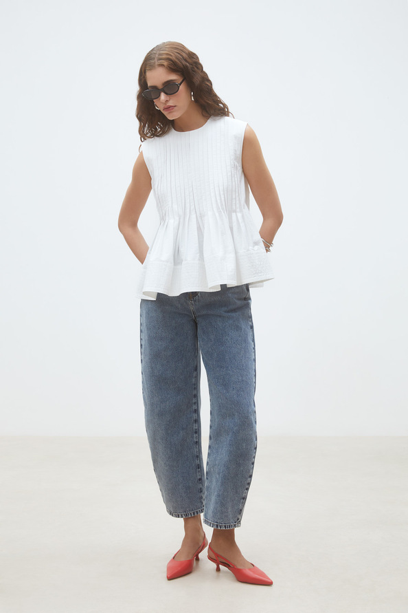 Luigi Blouse sans manches pliss&eacute;e Blanc casse Suncoo