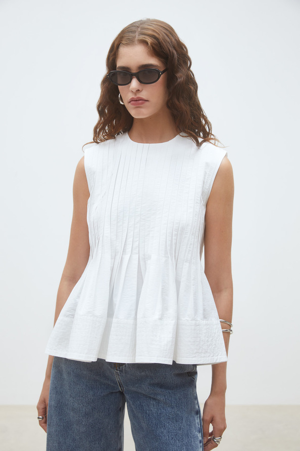 Luigi Blouse sans manches pliss&eacute;e Blanc casse Suncoo