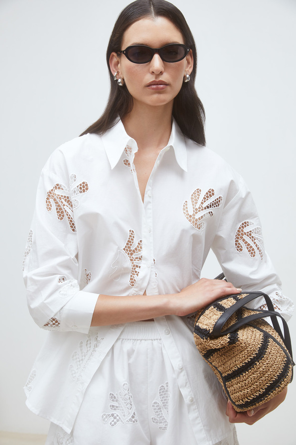 Loula Chemise en popeline brod&eacute;e Blanc casse Suncoo
