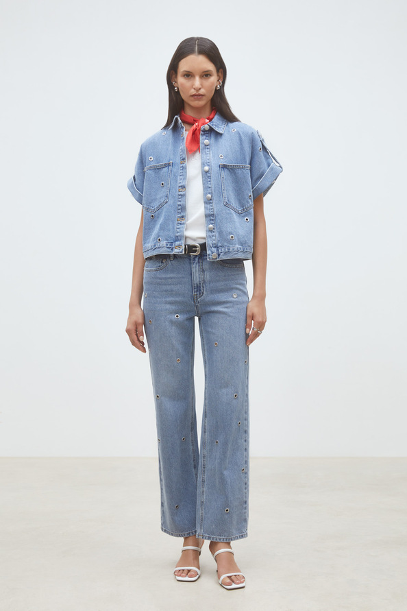 Rayan Jean droit &agrave; oeillets Jeans clair Suncoo