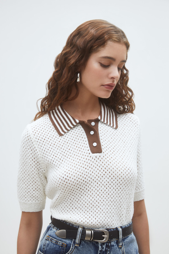 Perigue Pull polo bicolore Blanc casse Suncoo