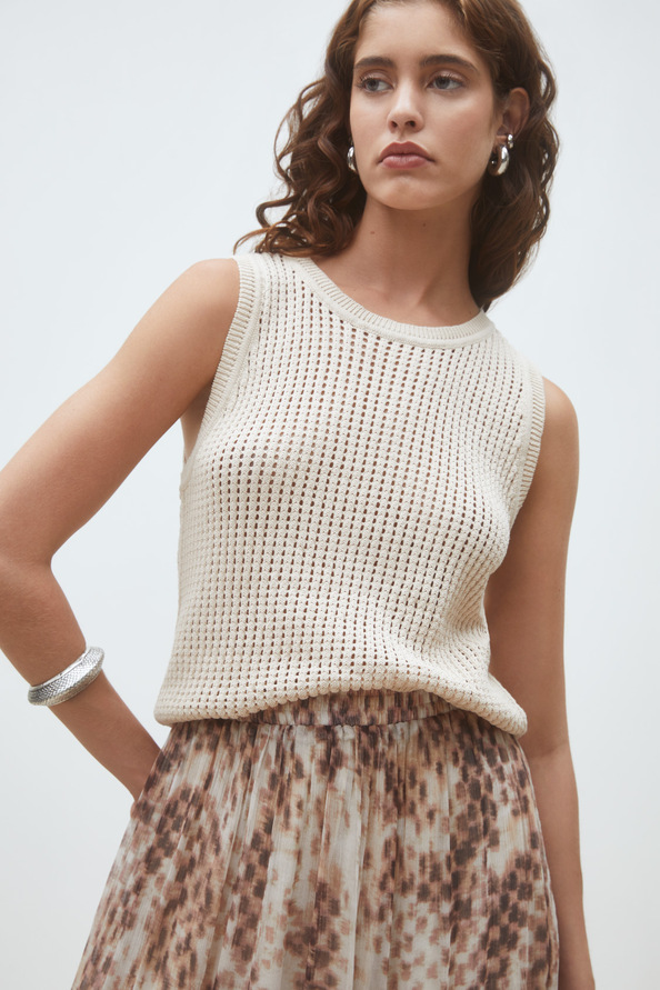 Parikia Top en maille ajour&eacute;e Beige Suncoo