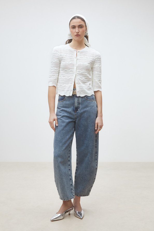 Ganach Gilet fantaisie en maille ajour&eacute;e Blanc casse Suncoo