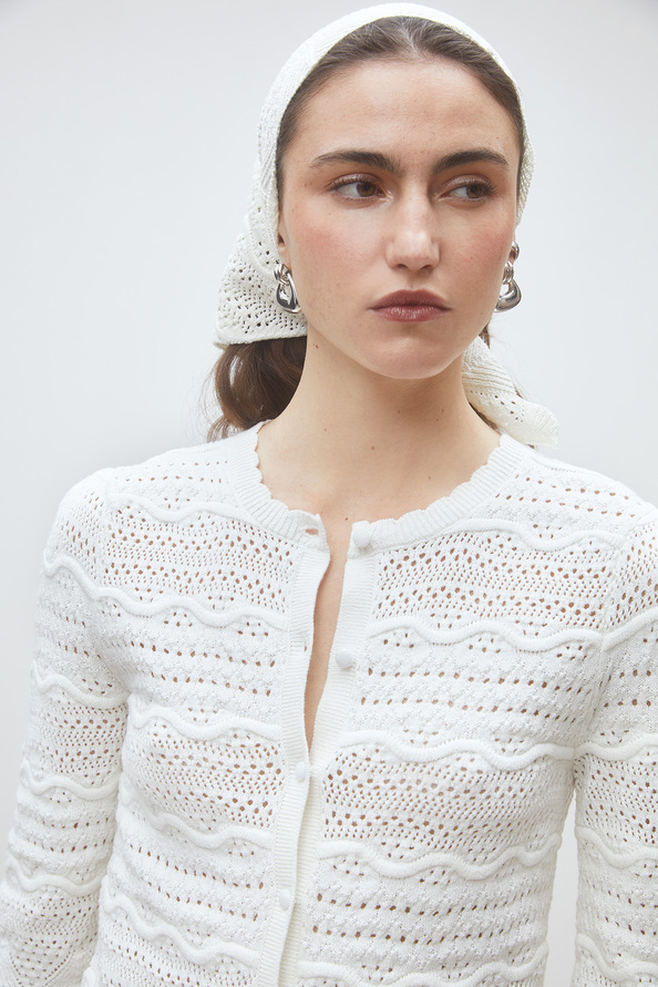 Ganach Gilet fantaisie en maille ajour&eacute;e Blanc casse Suncoo