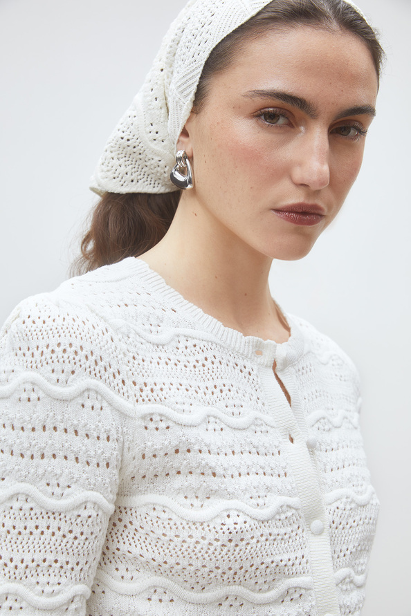 Ganach Gilet fantaisie en maille ajour&eacute;e Blanc casse Suncoo