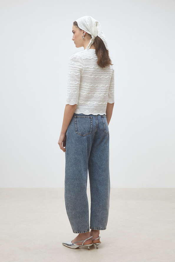 Ganach Gilet fantaisie en maille ajour&eacute;e Blanc casse Suncoo
