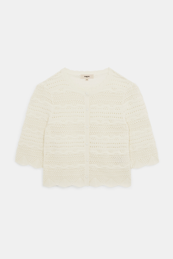 Ganach Gilet fantaisie en maille ajour&eacute;e Blanc casse Suncoo