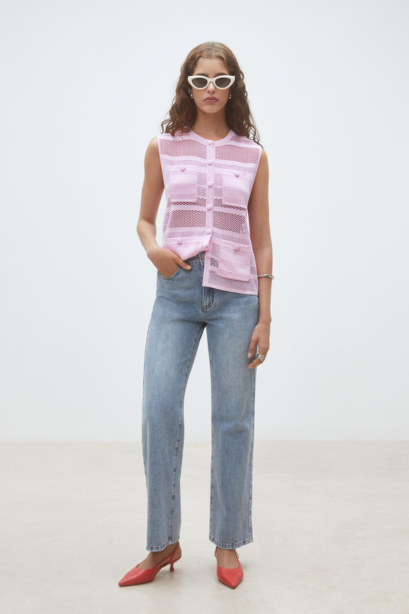 Geos Gilet sans manches ajour&eacute; Rose Suncoo
