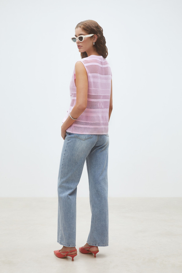 Geos Gilet sans manches ajour&eacute; Rose Suncoo