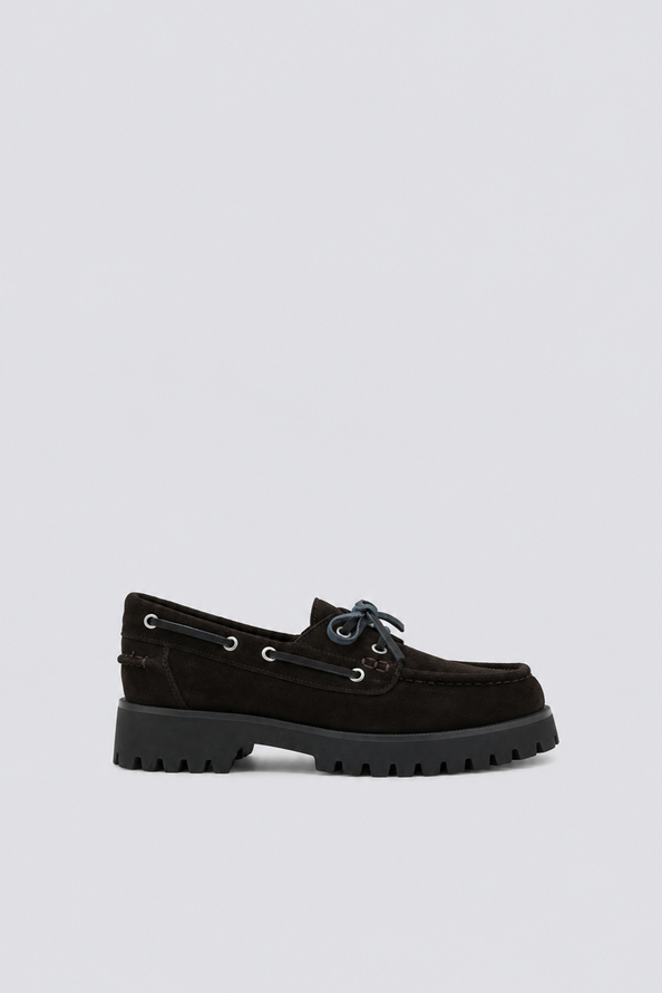 HARVEA Chaussures bateau en cuir caf&eacute; Caf&eacute; Suncoo