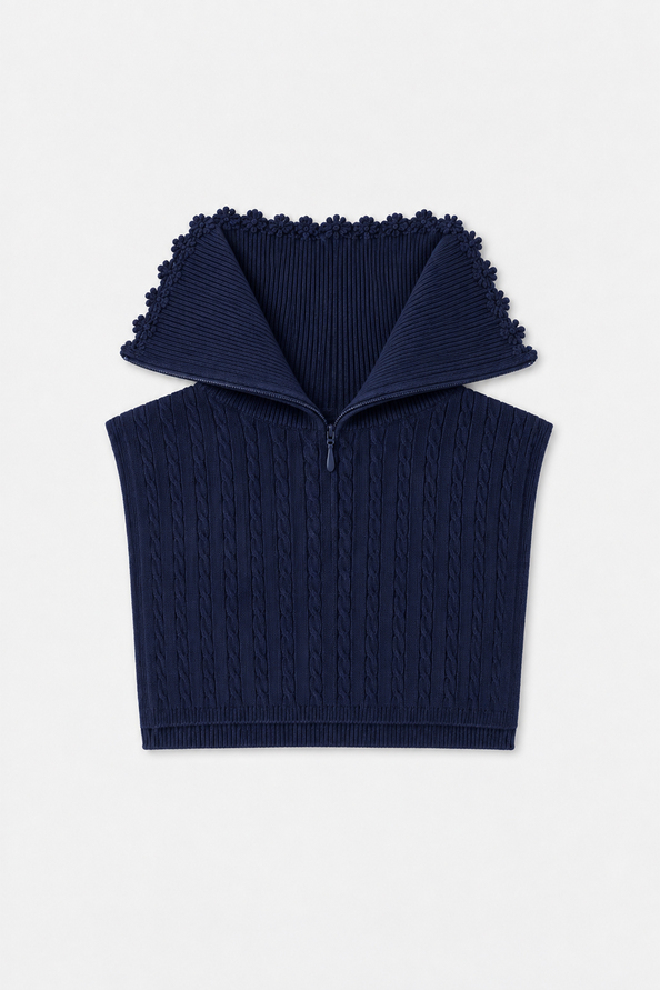 AZRAL Echarpe plastron en laine bleu nuit Bleu nuit Suncoo