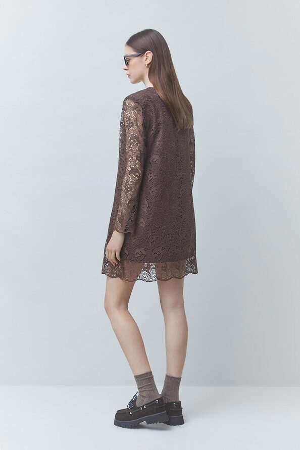 CHILL Robe courte en guipure Chocolat Suncoo