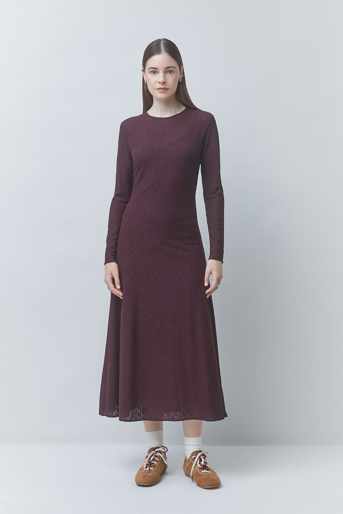 CALIXT Robe midi en dentelle Prune Suncoo