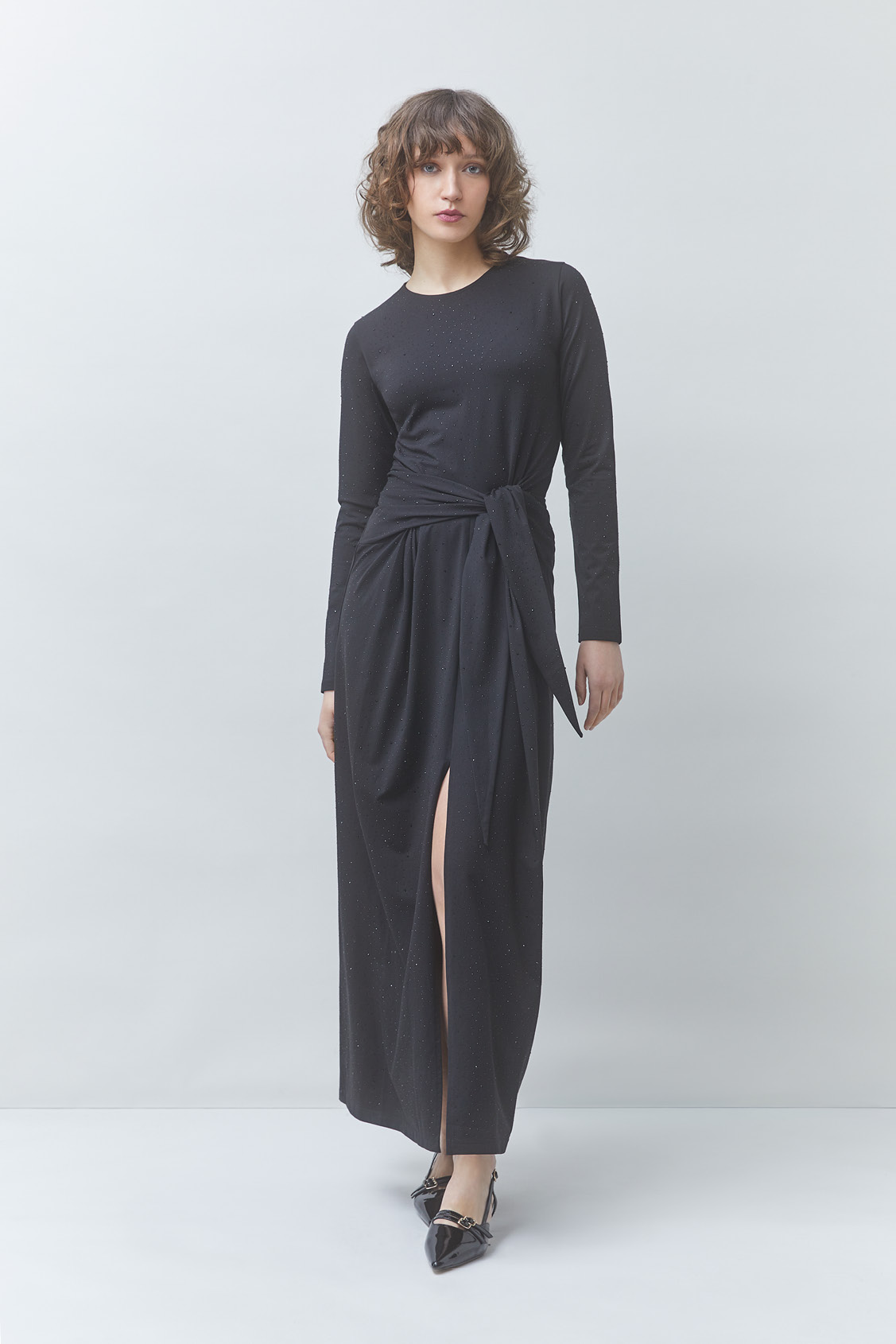 COMETE Robe longue drappée détails strass Noir Suncoo