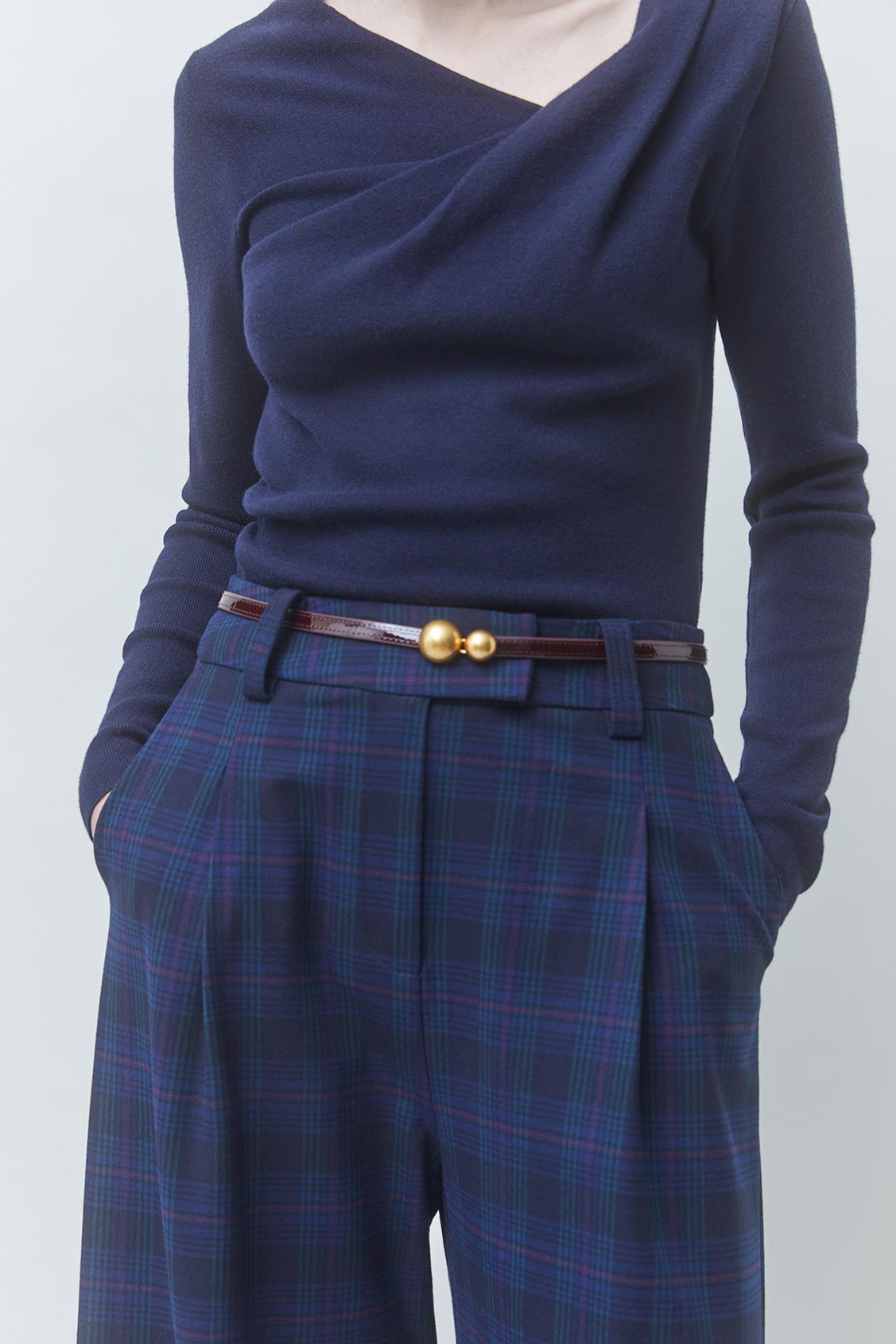 JULY Pantalon à carreaux en lainage Bleu nuit Suncoo