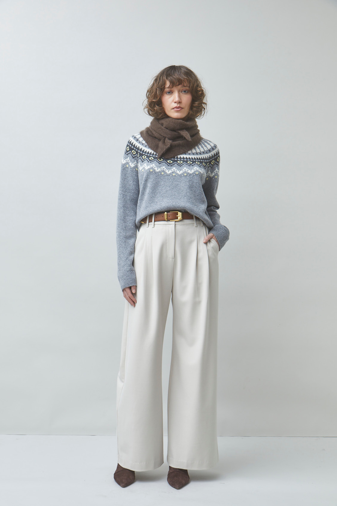 JAPAN Pantalon large à pinces Creme Suncoo