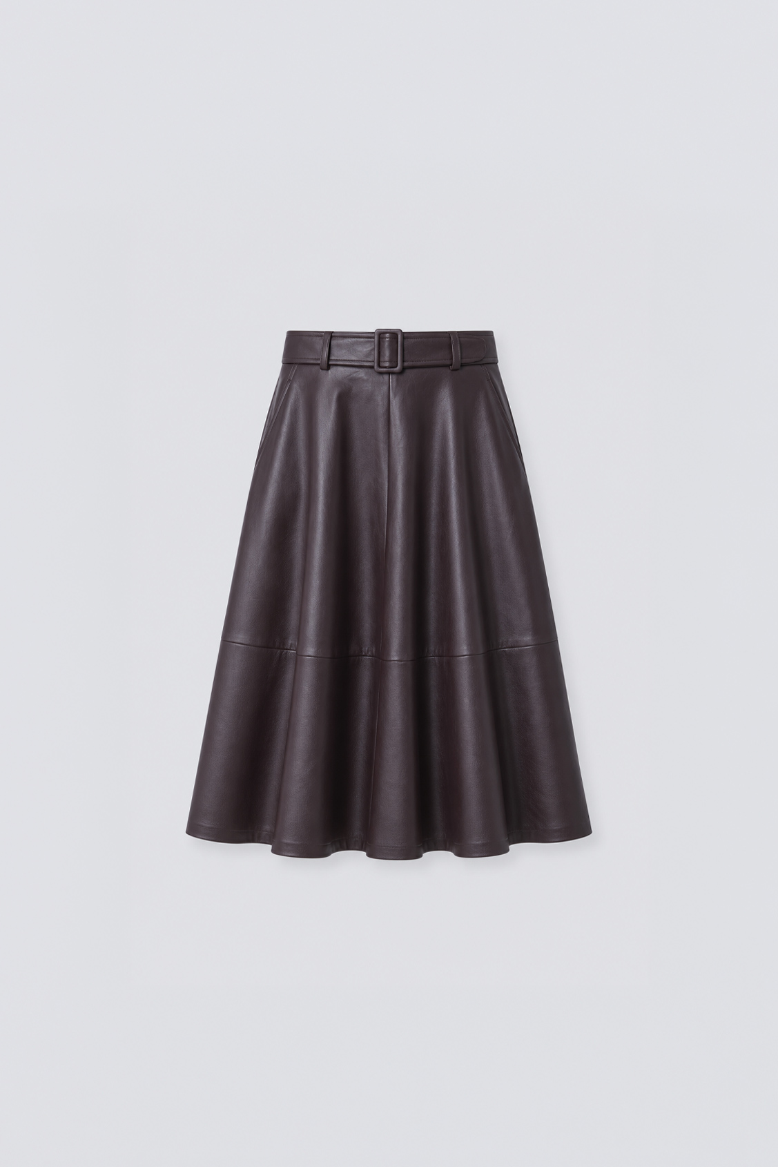 FLEUR Jupe midi ceinturée en simili cuir Prune Suncoo
