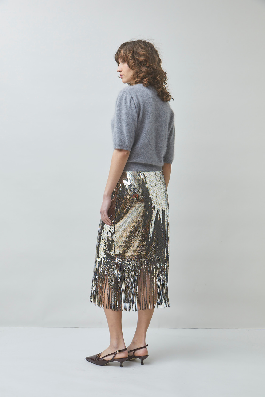 FOX Jupe midi argent à sequins Argent Suncoo