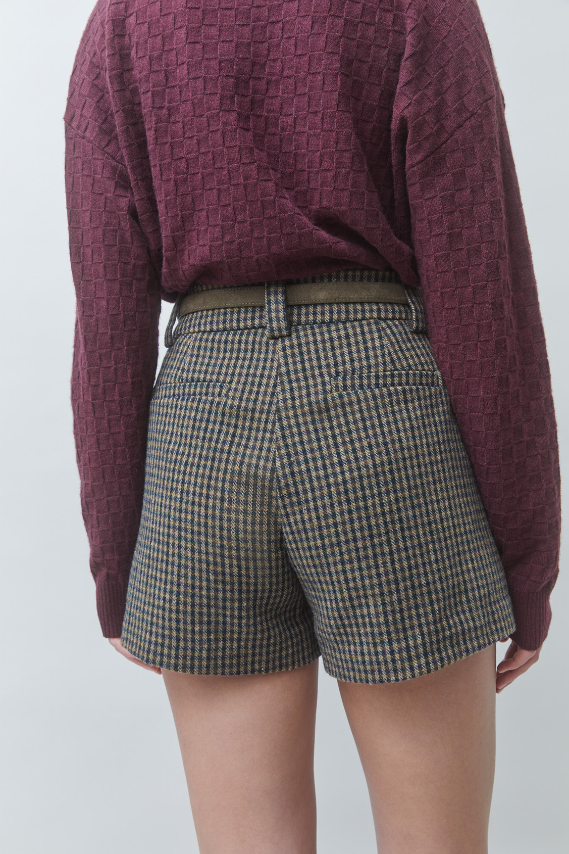 BABEL Short à carreaux en laine Kaki Suncoo