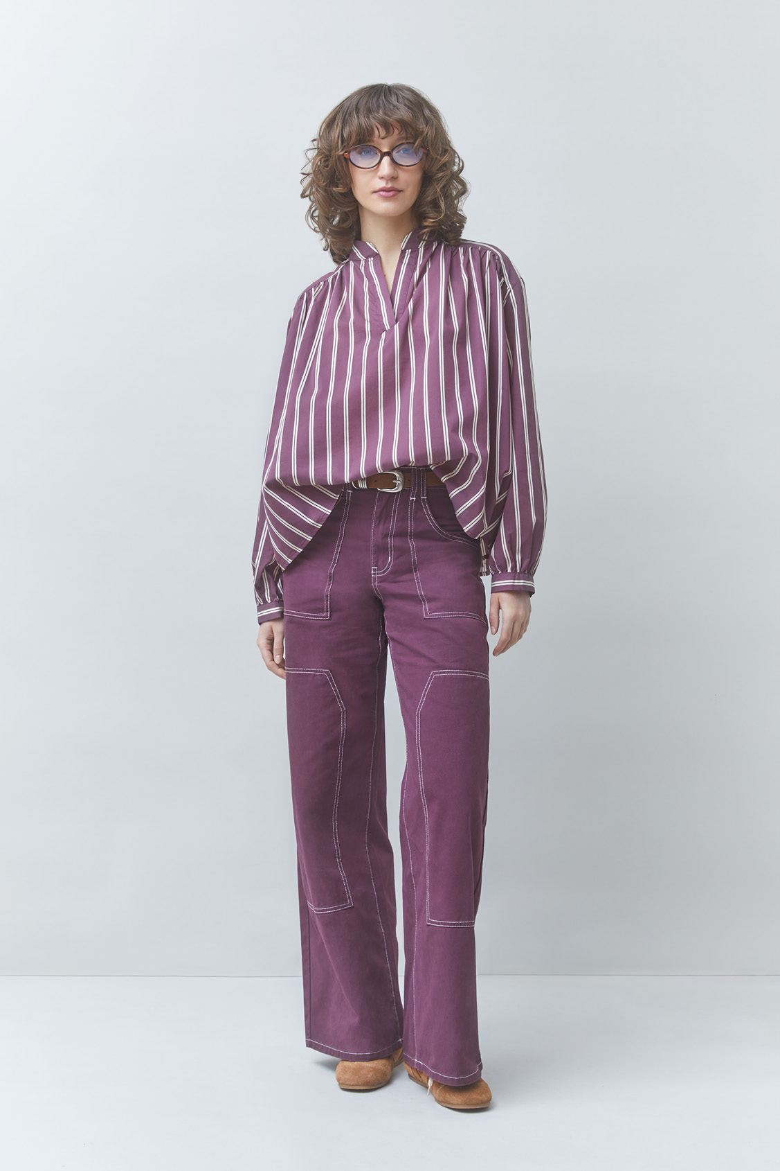 LORENS Blouse oversize &agrave; rayures Prune Suncoo