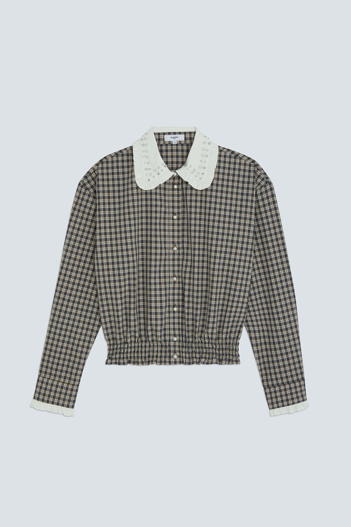 LARS Chemise courte à carreaux détails perlés Chocolat Suncoo