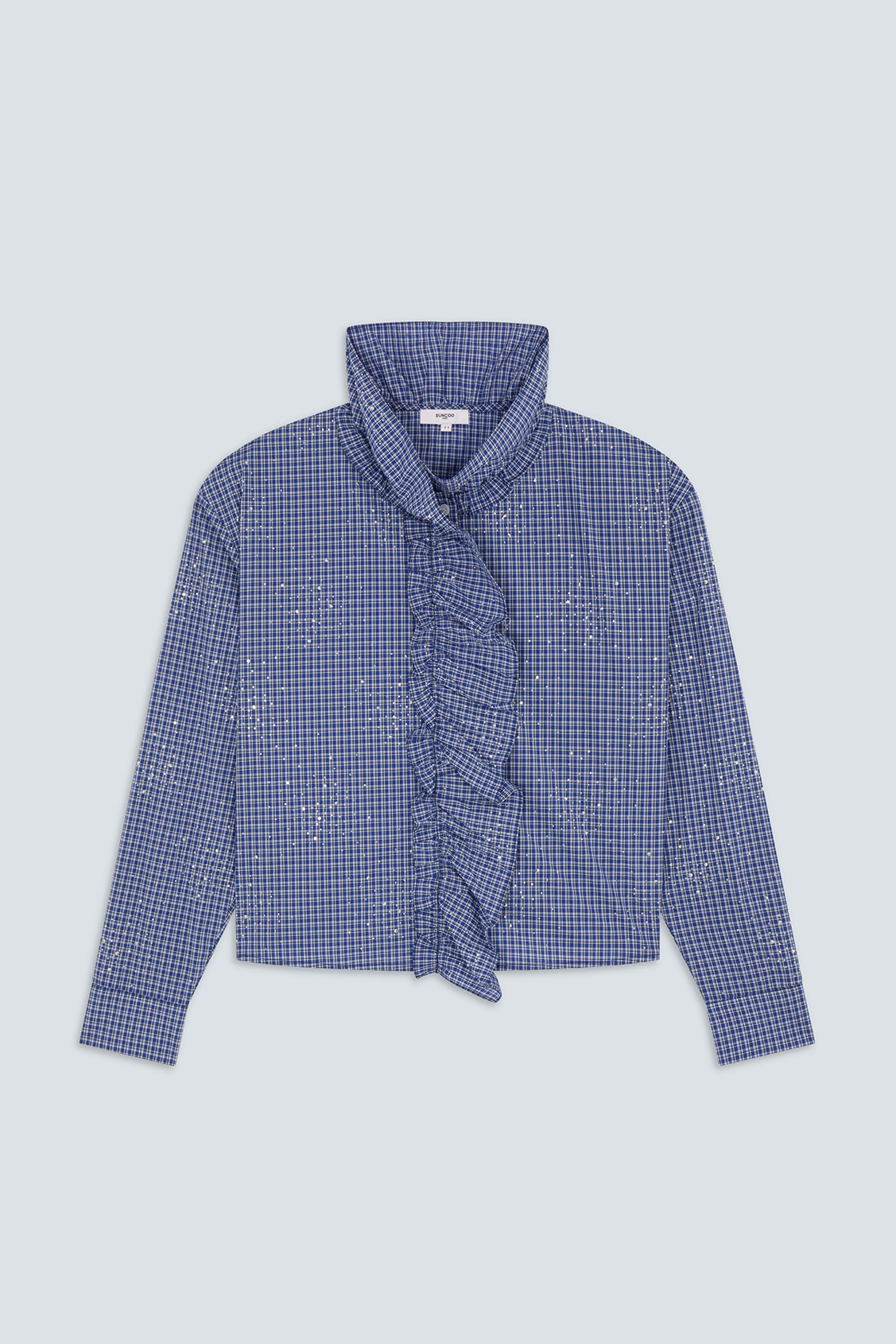 LYES Chemise col victorien à carreaux strassé Bleu Suncoo