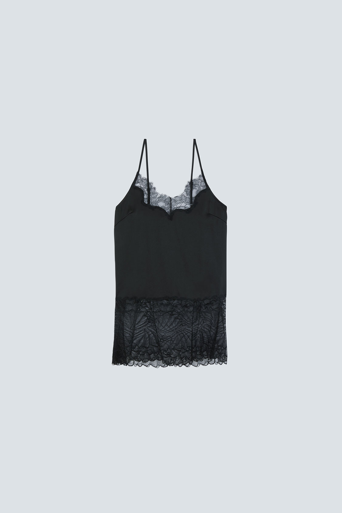 LUNE Top fluide lingerie empiècements dentelle Noir Suncoo